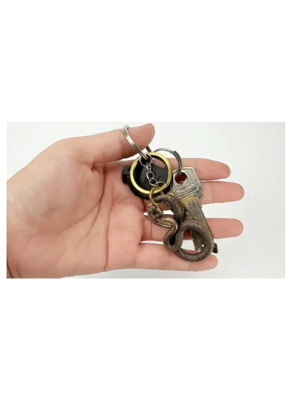 Brass Snake Keychain Gold Animal Charm Key Ring for Bags Purses Gifting